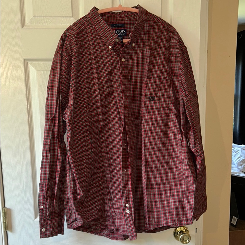 Chaps Red Casual Button Down Shirt
